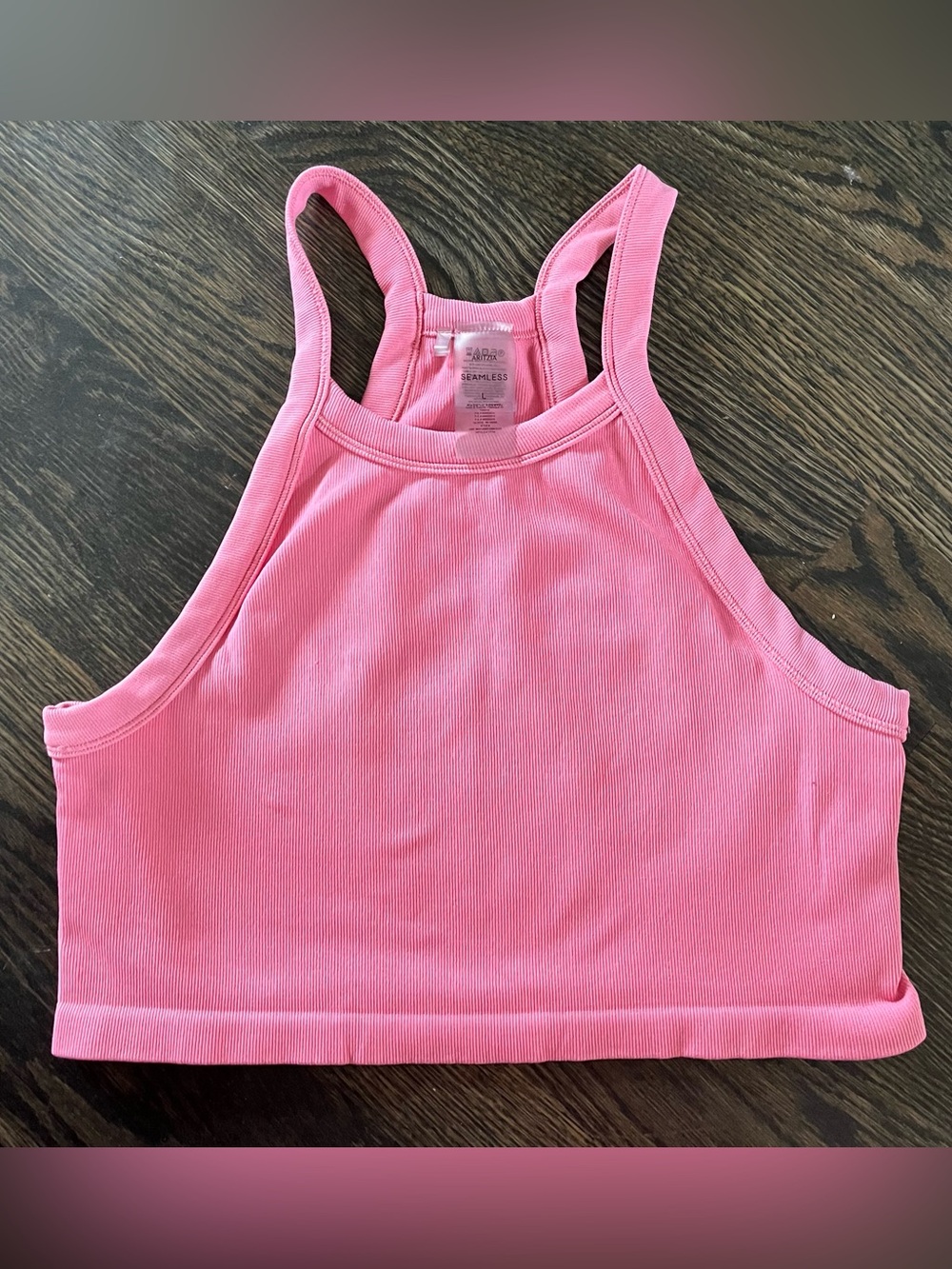 ✨ 3/$30 Aritzia Pink Baby Rib Seamless Compel Waist Tank Crop Racerback Size L